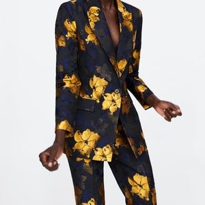 Zara Blue Jacquard Trousers